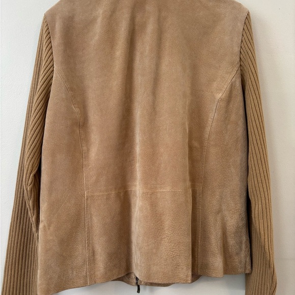 Vintage AMI Preppy Suede Leather Tan Zip Up Jacket Cotton sleeves Large - XL - Picture 12 of 12